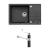Alveus MERYLL 130 SET kuchynský granit. drez so sifón. 78x48 + batéria ZENIT - Black/Chróm