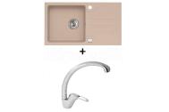 Alveus SET kuchynský granitový drez GALAPAGOS so sifónom 77x43 Beige  batéria DAJANA chróm