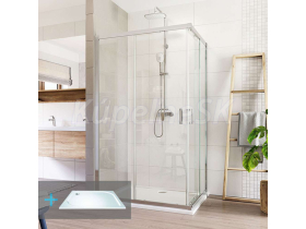 Mereo Sprchovací set: LIMA, obdĺžnik, 100x90 cm, chróm ALU, sklo Číre, vanička z liatého m