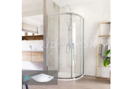Mereo Sprchovací set: LIMA, štvrťkruh, 100 cm, chróm ALU, sklo Číre, vanička z liatého mra
