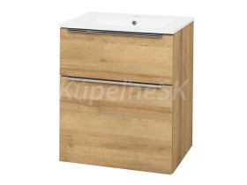 Mereo Mailo, kúpeľňová skrinka s keramickým umývadlom 61 cm, dub Riviera, chróm madlo
