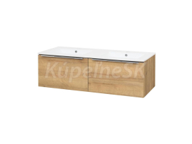 Mereo Mailo, kúpeľňová skrinka s keramickým umývadlom 121 cm, dub Riviera, chróm madlo