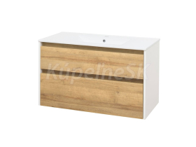 Mereo Opto, kúpeľňová skrinka s keramickým umývadlom 101 cm, biela/dub Riviera