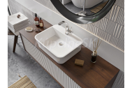 Besco ASSOS S-LINE Black&White Umývadlo na dosku 520x410x170mm, liaty mramor, Čierna/Biela
