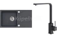 Alveus SET kuchynský granitový drez GALAPAGOS so sifónom 77x43 + batéria AFRA Black