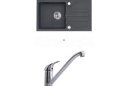 Alveus SET kuchynský granitový drez GALAPAGOS so sifónom 77x43 Black+batéria RIVIERA Chróm