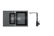 Alveus CADIT 70 SET kuchynský granit. dvojdrez so sifón. 79X50 a batéria AFRA Black SETA22