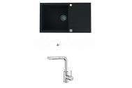 Alveus CADIT 20 SET kuchynský granit. drez so sifónom 79x50 Black + batéria SIROS Chróm