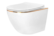 Rea CARLO mini závesná WC misa 49x37 Rimless,sedátko SoftClose Biela lesklá/zlatý okraj