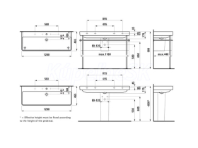 Laufen PRO S umývadlo do nábytku 120x46,5 cm, s 3 otvormi pre batériu, biela LCC