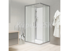 Mereo Sprchový box, štvorcový, 90cm, satin ALU, sklo Point, zadne steny biele, liatá vanič