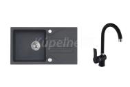 Alveus SET kuchynský granitový drez GALAPAGOS so sifónom 77x43 Black +batéria MADERA Black