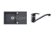 Alveus SET kuchynský granitový drez GALAPAGOS so sifónom 77x43 Black + batéria IGA Black