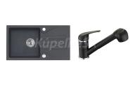 Alveus SET kuchynský granitový drez GALAPAGOS so sifónom 77x43 Black + batéria DAGA Black