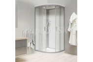 Mereo Sprchový box, štvrťkruh, 80cm, satin ALU, sklo Point, zadne steny biele, SMC vaničk