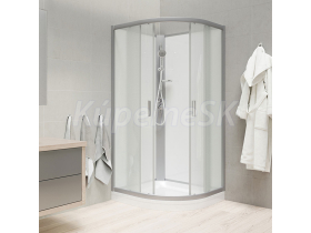 Mereo Sprchový box, štvrťkruh,100cm, satin ALU, sklo Point, zadne steny biele, liatá vanič