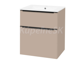 Mereo Mailo, kúpeľňová skrinka s keramickým umývadlom 61 cm, šedý kameň, čierne madlo