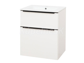 Mereo Mailo, kúpeľňová skrinka s keramickým umývadlom 61 cm, biela, čierne madlo