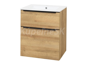 Mereo Mailo, kúpeľňová skrinka s keramickým umývadlom 61 cm, dub Riviera, čierne madlo