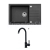 Alveus MERYLL 130 SET kuchynský granit. drez so sifón. 78x48 + batéria ROXA - Black