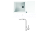 Alveus CADIT 40 SET kuchynský granit. drez so sifónom 86x50 + batéria SIROS - White/Chróm