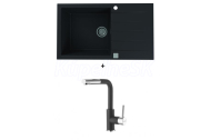 Alveus CADIT 40 SET kuchynský granit. drez so sifónom 86x50 + batéria SIROS - Black/Chróm