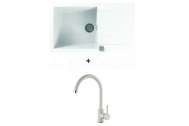 Alveus CADIT 40 SET kuchynský granit. drez so sifónom 86x50 + batéria ROXA - White