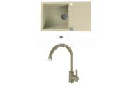 Alveus CADIT 40 SET kuchynský granit. drez so sifónom 86x50 + batéria ROXA - Beige