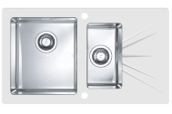 Alveus KARAT 20 vstavaný nerez/sklo drez 860x500x195 mm,vaničky vľavo,Nerez/Biela sifón