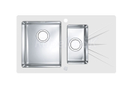 Alveus KARAT UP 20 Ľavý vstavaný nerez/sklo drez 860x500x195mm,2 vaničky vľavo,Bielyasifón