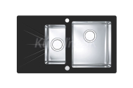 Alveus KARAT UP 20 Pravý vstav nerez/sklo drez 860x500x195mm,2 vaničky vpravo,Čiernyasifón