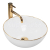 REA Stella keramické okrúhle umývadlo na dosku priemer 35,5cm Biela lesk/Zlatý okraj U7445