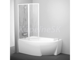 Ravak VSK2 ROSA 140 L vaňová zástena, Ľavá, otočný a pevný diel, Biela, výplň vzor Rain